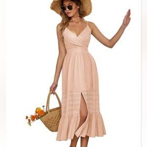 Jasambac spaghetti straps knitted boho midi spring dress size XL vacation summer